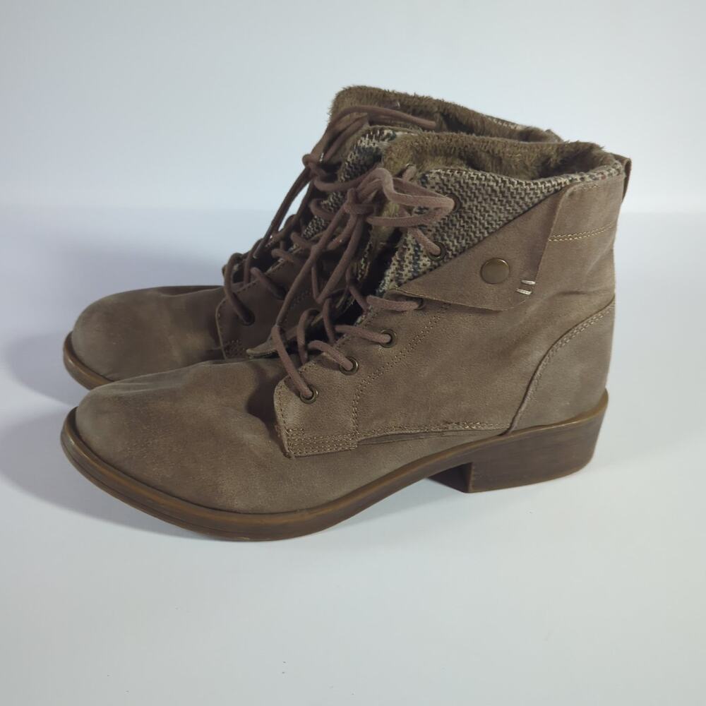 Rock & Candy by ZiGi Brown Taupe Lace Up Ankle Boots Plaid Lined 11 Fall Boho